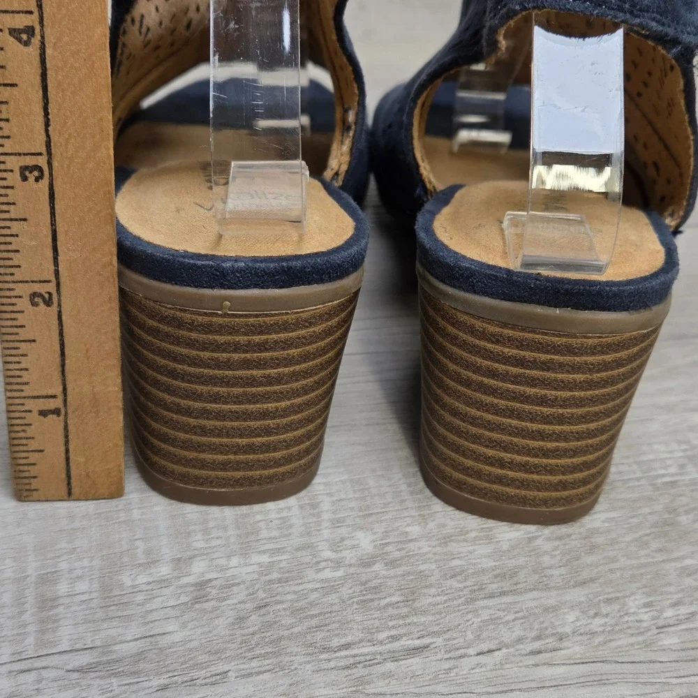 Sonoma Navy Blue Laser Cut Slingback Block Heel Sandals Womens Ortholite 6/6.5